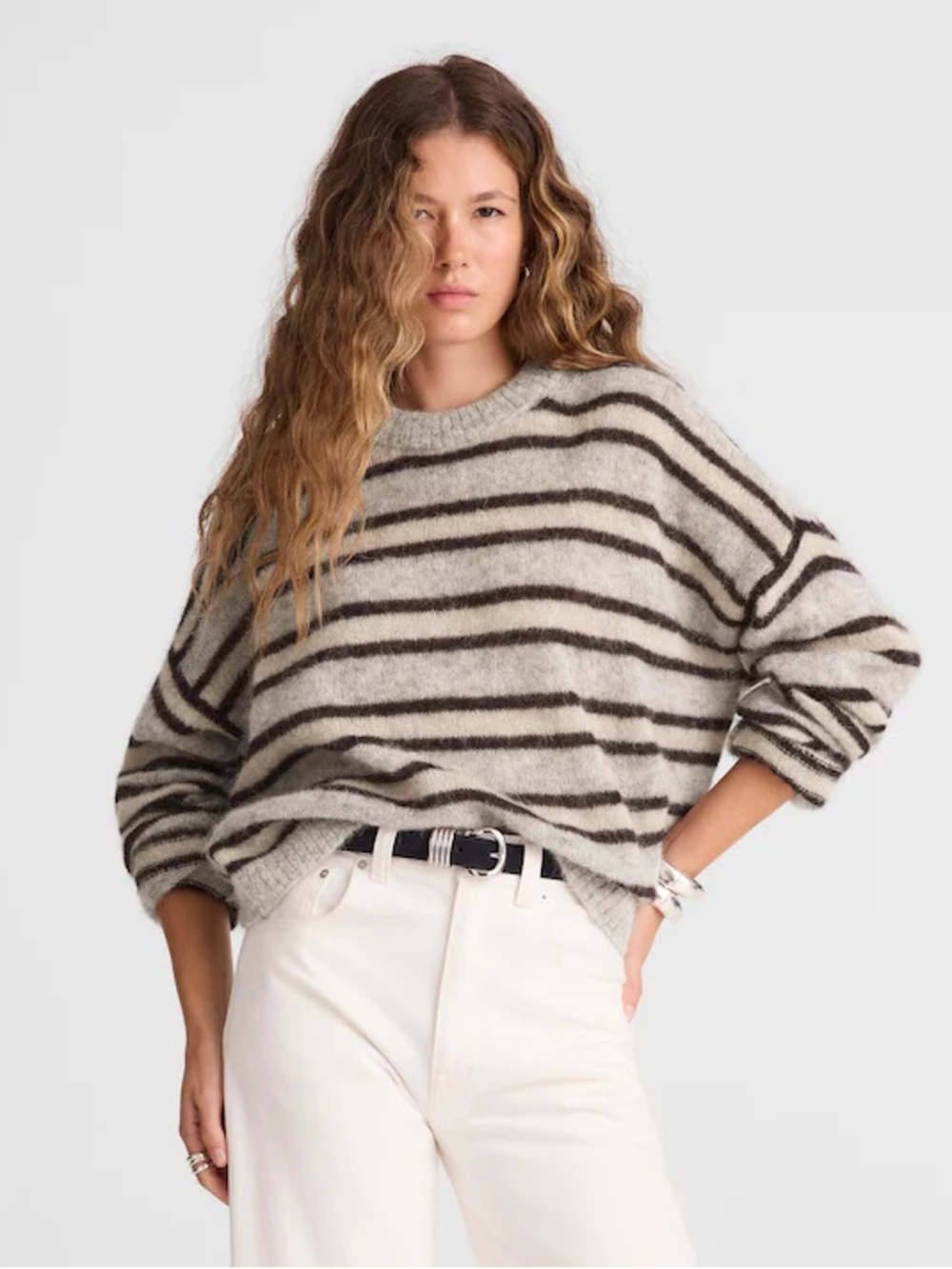 Madewell Women’s Small Alpaca Blend Gray Striped Pullover Sweater